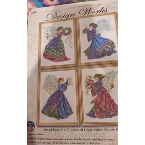 Design Works Set of Four 5x7 Counted Cross Stitch Angels Joan Elliott